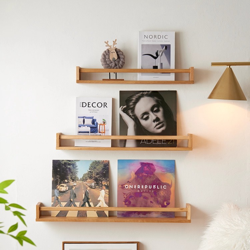 Magazine Holder Rack - キッチンスパイスオーガナイザー、無垢材ウォールシェルフ、防湿ディスプレイラック、装飾雑誌ホルダー