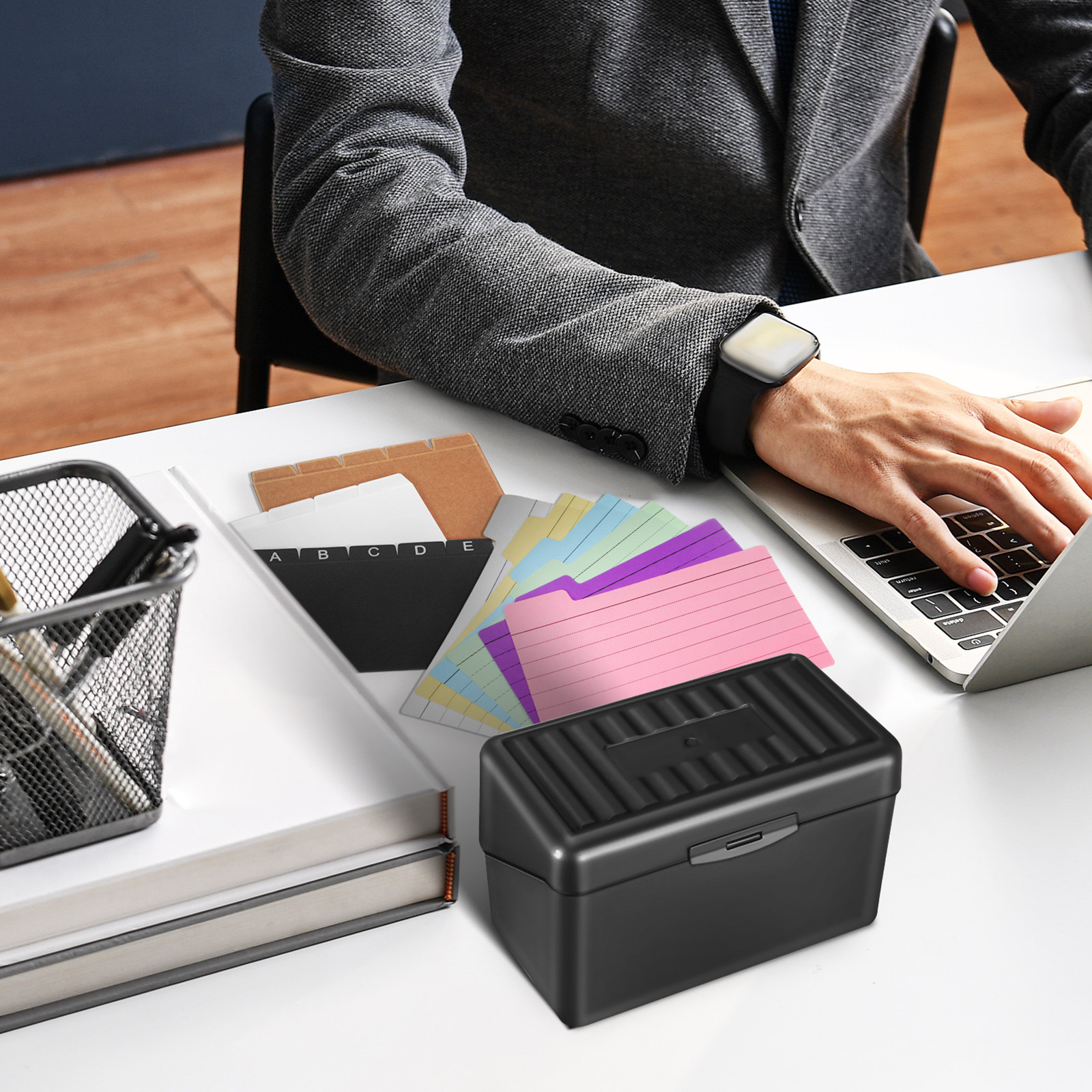 1セット デスクトップカードオーガナイザーボックス 仕切り付 - Card Index Box のレビューと価格